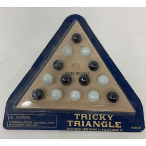 Classic 2005 Tricky Triangle Solid Wood Game Board & 14 Glass Marbles Ages 5+